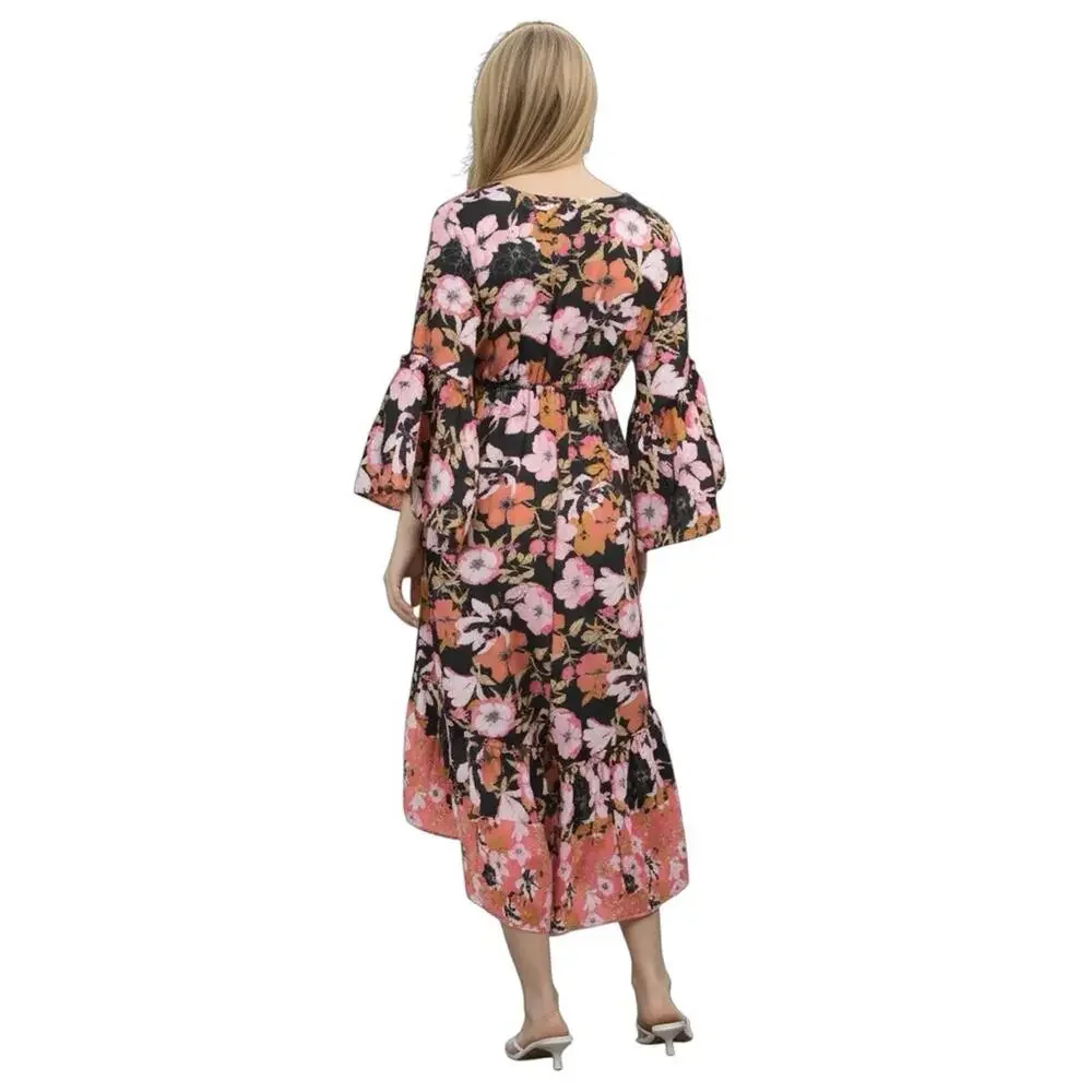 NEW RAGA Vera Floral Boho High Low Flowy Maxi Dress Tie Front Cottagecore Size S - Picture 2 of 9